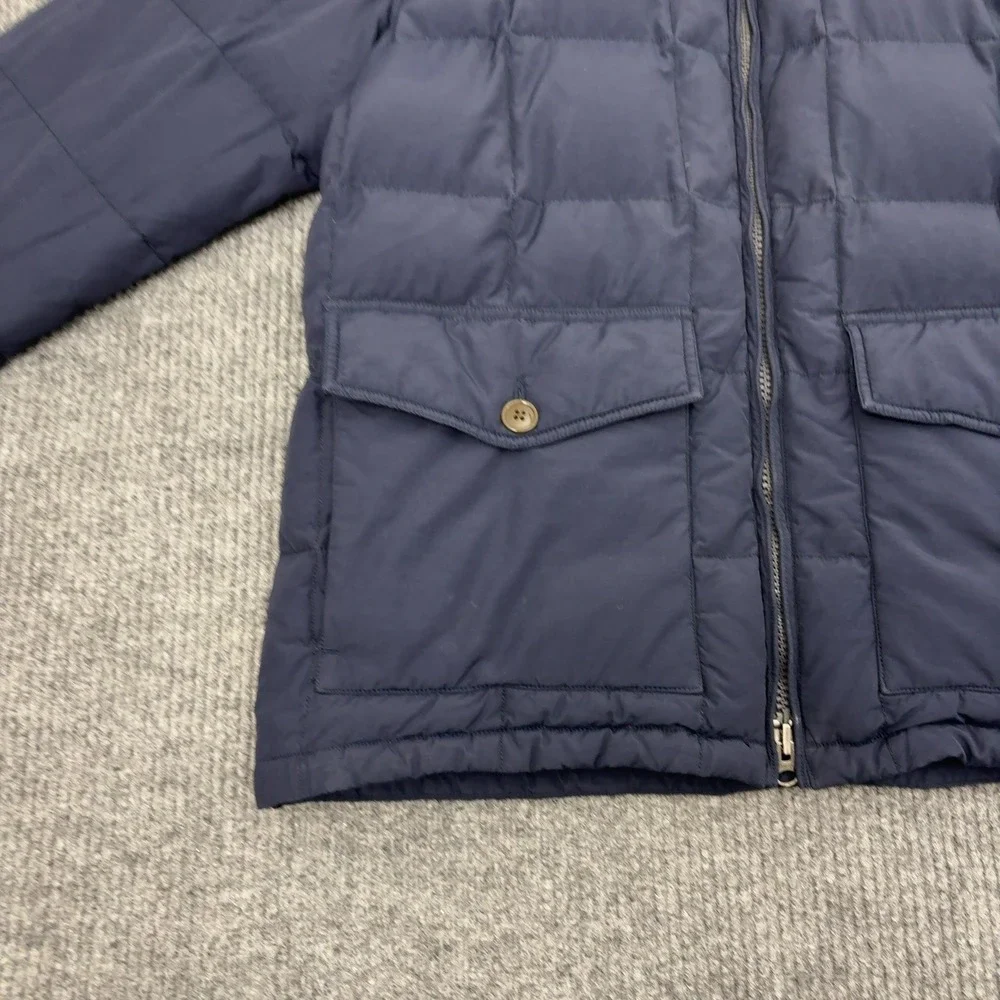 J CREW Jacket Mens L Navy Blue Cotton Nylon Down Fill Mock Neck Puffer Outdoor